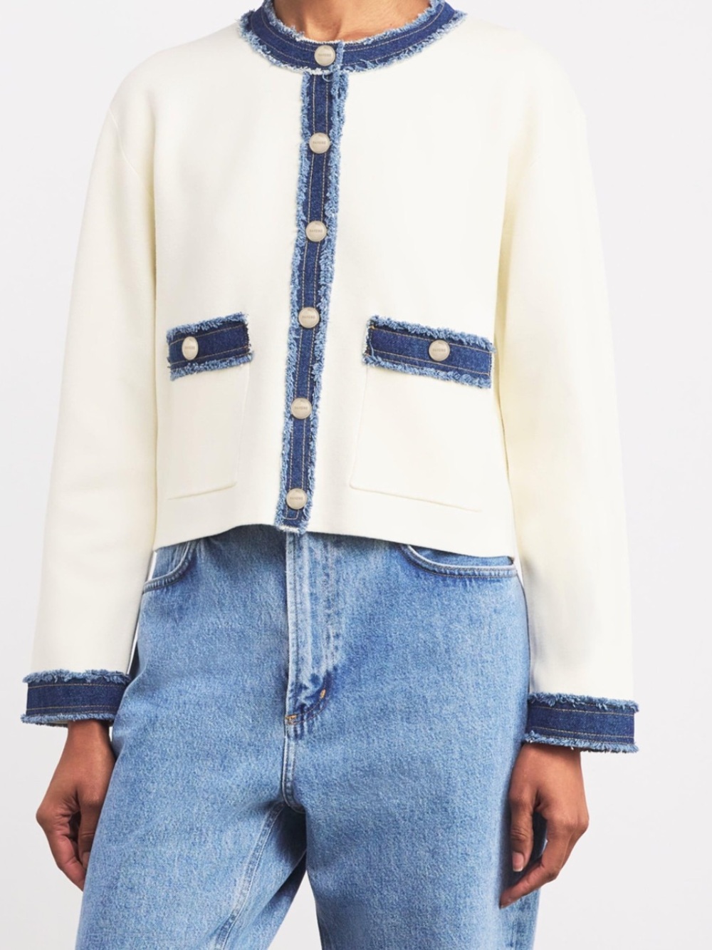 Sandro Cream Jacket with Blue Denim Trim
